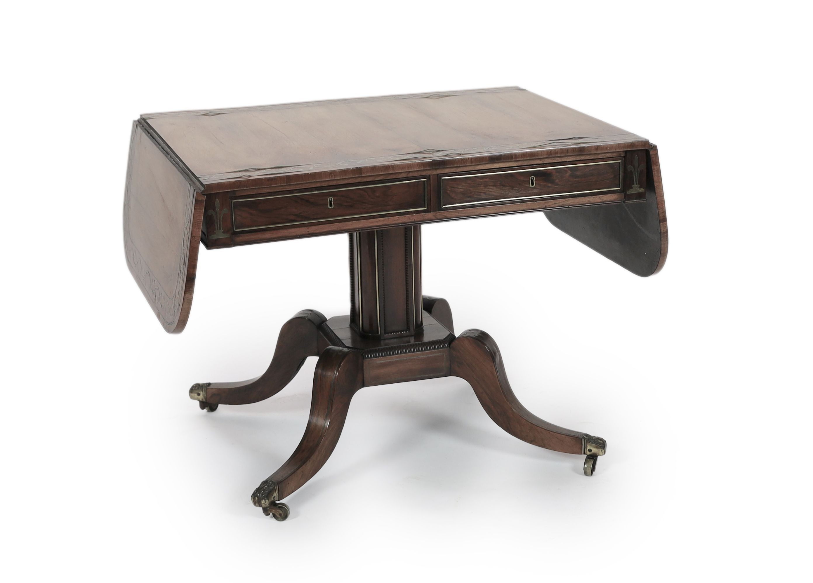 A Regency brass inset rosewood sofa table W. 94cm. D. 70cm. H. 72cm.